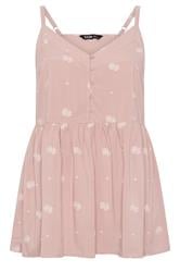 YOURS Curve Pink Embroidered Button Cami Vest Top