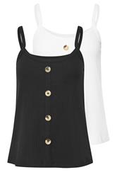 PixieGirl Petite 2 PACK Black & White Button Down Cami Tops