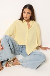 PixieGirl Petite Women's Yellow Short Sleeve Linen Shirt | PixieGirl 3