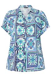 YOURS Curve Blue Tile Print Boxy Textured Shirt