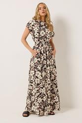 LTS Tall Women's Black Floral Shirred Waist Cotton Maxi Dress | Long Tall Sally 1