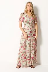LTS Tall Women's Natural Brown Floral Satin Maxi Dress | Long Tall Sally 3