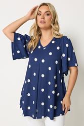 YOURS Plus Size Cobalt Blue Polka Dot Pleat Front Top | Yours Clothing 3