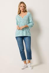 M&Co Green Floral Cotton Henley Top | M&Co 1