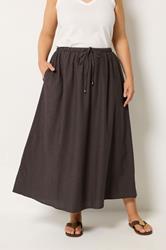 YOURS Plus Size Chocolate Brown Linen Maxi Skirt | Yours Clothing 3