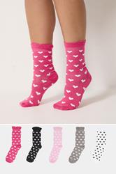 YOURSET 5 PACK Plus Size Pink & Grey Polka Dot Ankle Socks | Yours Clothing 1