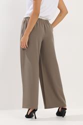 PixieGirl Petite Women's Natural Brown Contrast Waist Wide Leg Trousers | PixieGirl 4