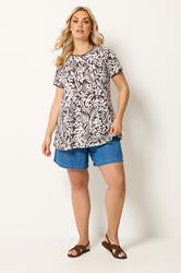 YOURS Plus Size Brown Leaf Contrast Stitch Swing T-Shirt | Yours Clothing 1