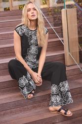 LTS Tall Women's Black Floral Embroidered Linen Wide Leg Trousers | Long Tall Sally 3