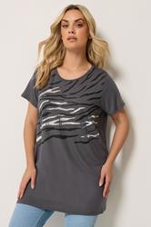 YOURS Plus Size Grey Tiger Print T-shirt | Yours Clothing 3