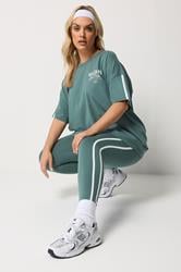 YOURS ACTIVE Plus Size Blue Side Stripe Leggings | Yours Clothing 3