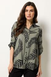 M&Co Green Palm Leaf Tab Sleeve Shirt | M&Co 3