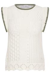 PixieGirl Petite Ivory White & Sage Green Crochet Vest Top