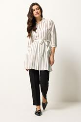 M&Co White & Mocha Brown Stripe Printed Belted Tunic Shirt 1