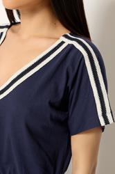 M&Co Petite Navy Blue Woven Trim Detail Cotton Maxi Dress | M&Co 4