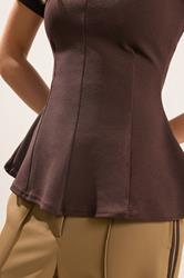 PixieGirl Petite Women's Chocolate Brown Cotton Cinched Waist Top | PixieGirl 4