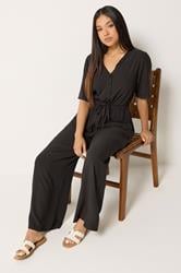 M&Co Petite Chocolate Brown Tie Waist Jumpsuit | M&Co 1
