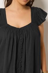 YOURS Plus Size Black Linen Cap Sleeve Top | Yours Clothing 4