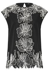 LTS Tall Women's Black Floral Embroidered Linen Top | Long Tall Sally 6