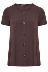 YOURS Plus Size Brown Ribbed Short Sleeve T-Shirt | Yours Clothing 5