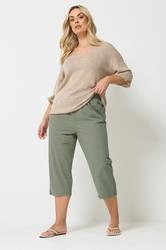 YOURS Plus Size Green Khaki Cool Cotton Cropped Trousers  1
