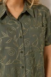 LTS Tall Women's Olive Green Floral Embroidered Shirt | Long Tall Sally 6