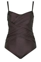 YOURS Curve Chocolate Brown Crossover Super Sculpt Swimsuit