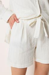 LTS Tall Women's Set Cream Metallic Shirt & Tie Front Shorts | Long Tall Sally 8