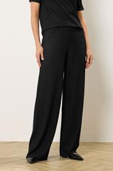 LTS Tall Black Textured Elasticated Waist Wide Leg Trousers | Long Tall Sally 1