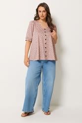 YOURS Plus Size Pink Floral Button Front Top | Yours Clothing 1