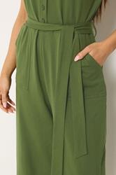 M&Co Petite Khaki Green Cotton Sleeveless Jumpsuit | M&Co 4