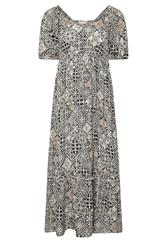 PixieGirl Petite Women's Black Tile Print Puff Sleeve Maxi Dress | PixieGirl 5