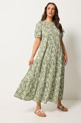 YOURS Plus Size Green Floral Tiered Maxi Dress | Yours Clothing 1