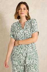 EVANS Plus Size Khaki Green Aztec Print Shirt | Evans 3