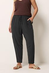 YOURS Plus Size Black Chambray Barrel Trousers | Yours Clothing 3