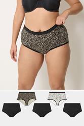 YOURSET 5 PACK Plus Size Natural Brown Animal Heart High Waisted Full Briefs | Yours Clothing 1