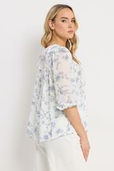LTS Tall Women's Blue & White Floral Tassel Tie Cotton Blouse | Long Tall Sally 2