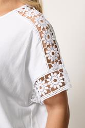 YOURS Curve White Crochet Sleeve Boxy T-Shirt | Yours Clothing 2
