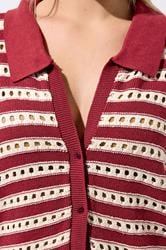 LIMITED COLLECTION Plus Size Burgundy Red Stripe Crochet Shirt | Yours Clothing 4