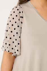YOURS Plus Size Natural Brown Polka Dot Sleeve Top | Yours Clothing 4