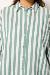 YOURS Plus Size Light Green Stripe Linen Shirt | Yours Clothing 5