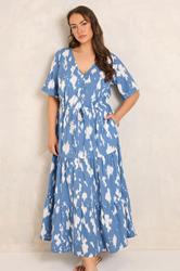 EVANS Plus Size Blue Abstract Print Tie Waist Dress | Evans 1