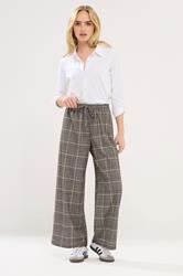 PixieGirl Petite Womens Brown Check Wide Leg Scuba Trousers | Pixiegirl 3