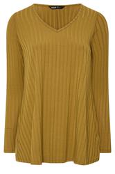 YOURS Plus Size Yellow Ribbed Long Sleeve Top | Yours Clothing 5