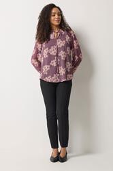 M&Co Purple Floral Tie Neck Blouse | M&Co 2