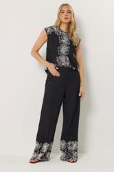 LTS Tall Women's Black Floral Embroidered Linen Wide Leg Trousers | Long Tall Sally 1