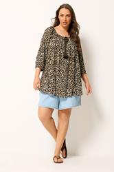 YOURS Plus Size Brown Leopard Print Swing Blouse | Yours Clothing 1
