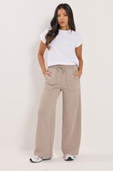 PixieGirl Petite Women's Stone Brown Pocket Patch Wide Leg Joggers | PixieGirl 3