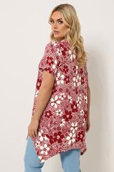 YOURS Plus Size Red Floral Hanky Hem Top | Yours Clothing 2