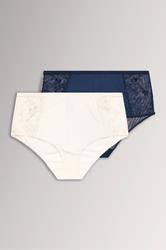 YOURSET 2 PACK Plus Size Navy Blue & White Embroidered Full Briefs | Yours Clothing 3